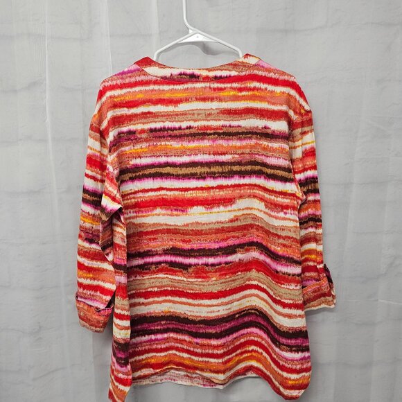 Jones New York Blouse Stripes Linen Pink Festival Summer Beach L - Picture 5 of 10